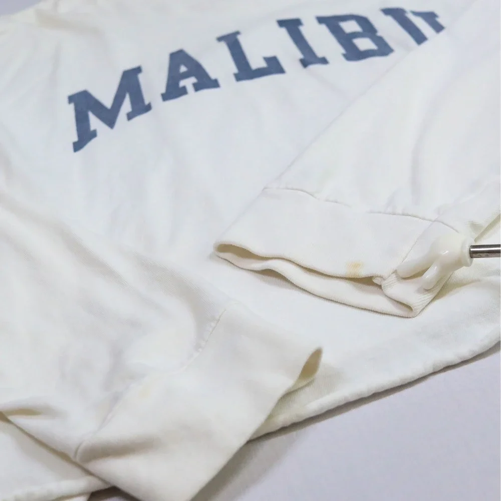 J Galt Malibu Graphic Long Sleeve Tee Women One Size White Cotton Boxy Cropped - Picture 6 of 10